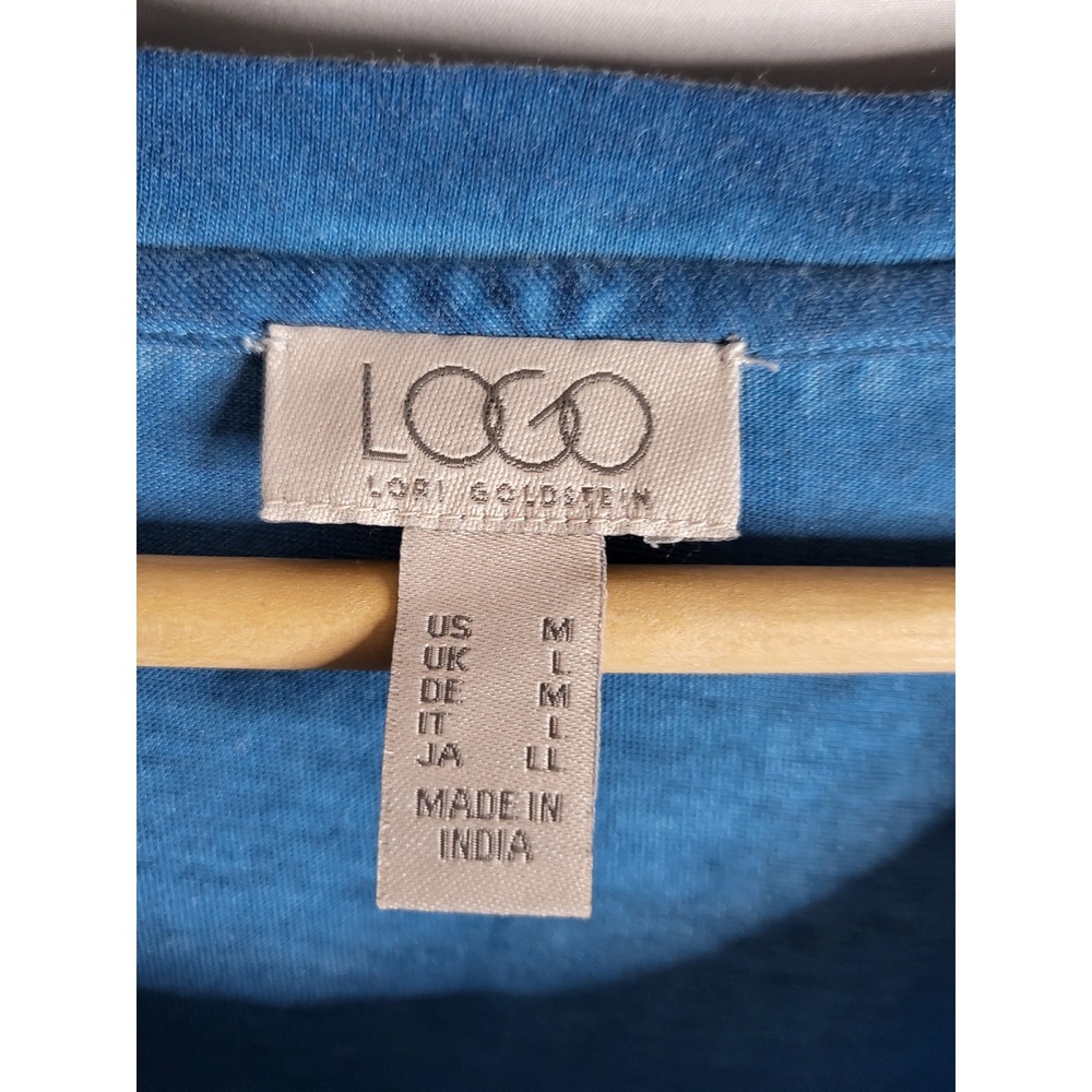 LOGO by Lori Goldstein Blue Short Sleeve Peplum Tunic - Picture 2 of 10